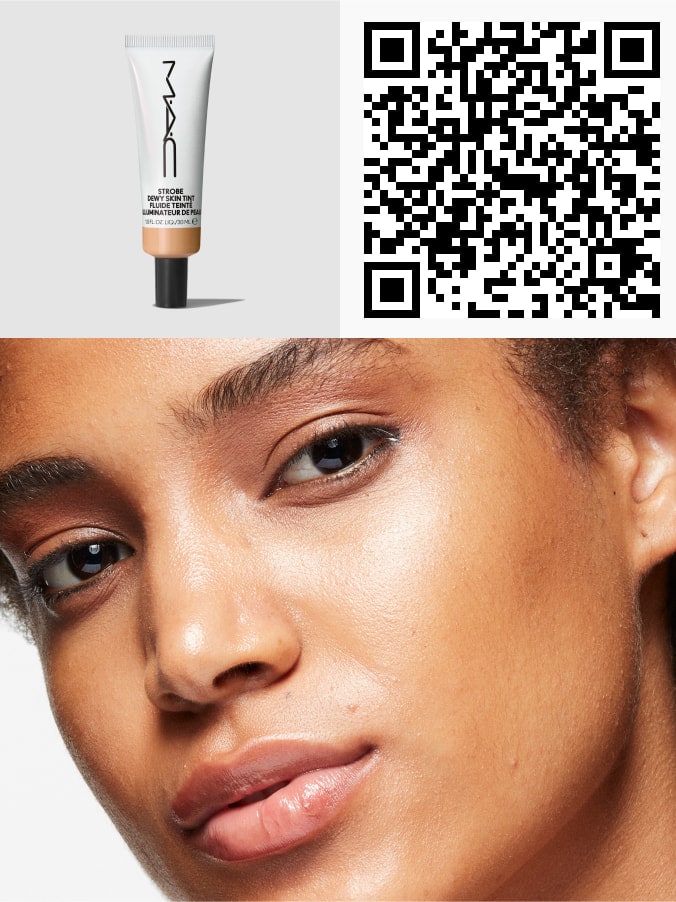 QR code and model's face for STROBE DEWY SKIN TINT.